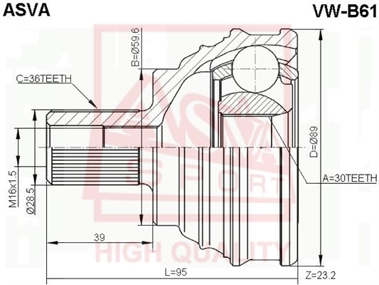 Шрус наружный 30x59,6x36_ 12' <b>ASVA VWB61</b> - изображение Шрус наружный 30x59,6x36_ 12' <b>ASVA VWB61</b> - изображение