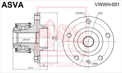 Ступица 12 <b>ASVA VWWH001</b> - изображение Ступица 12 <b>ASVA VWWH001</b> - изображение