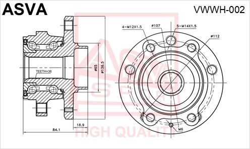 Ступица 12 <b>ASVA VWWH002</b> - изображение