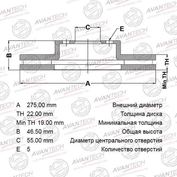 Тормозной диск <b>AVANTECH BR0165</b> - изображение Тормозной диск <b>AVANTECH BR0165</b> - изображение