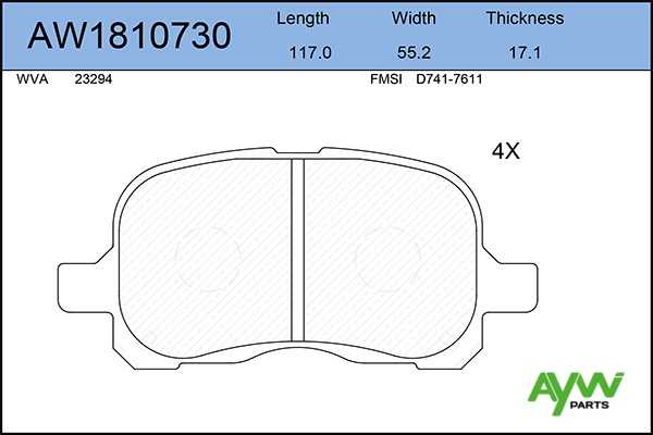 Колодки тормозные передние TOYOTA Corolla 1,4/1,6 04/97-01/02 <b>AYWIPARTS AW1810730</b> - изображение 1
