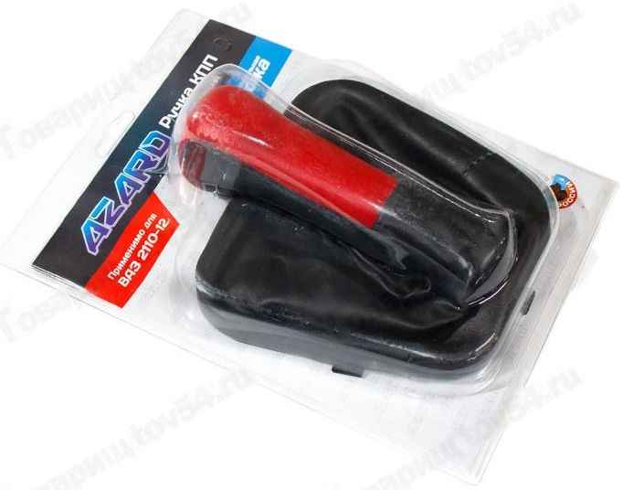 Ручка рычага КПП ВАЗ 2110 с чехлом и рамкой (натуральная кожа) красный <b>AZARD КПП00064</b> - изображение