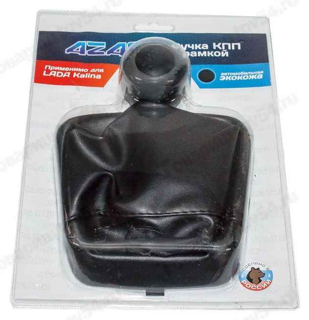 Ручка рычага КПП ВАЗ 1118 Калина с чехлом и рамкой (искуств.кожа) серый <b>AZARD КПП00163</b> - изображение