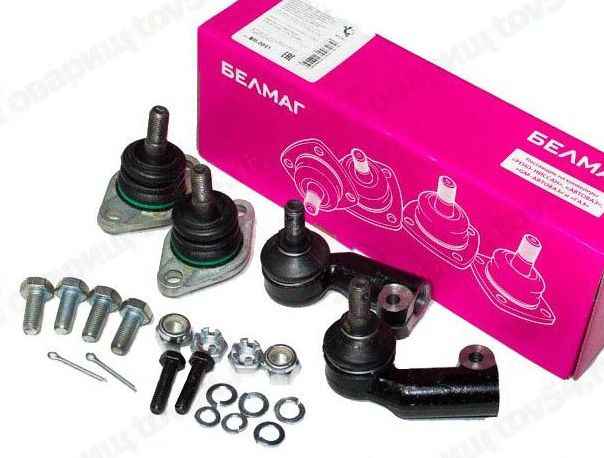 Комплект опор шаровых и рулевых наконечников ВАЗ 2190 Гранта (2 опоры +2 наконечника + крепеж) <b>БЕЛМАГ BM.0091</b> (2110-2904192-01 + 2190-3414056 + 2190-3414057) - изображение