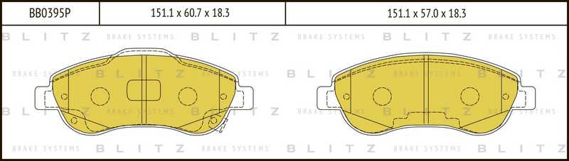 Колодки тормозные дисковые <b>BLITZ BB0395P</b> - изображение Колодки тормозные дисковые <b>BLITZ BB0395P</b> - изображение