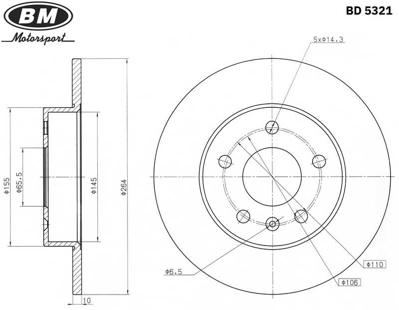 Диск тормозной задний (1шт.) <b>BM-MOTORSPORT BD5321</b> - изображение 1