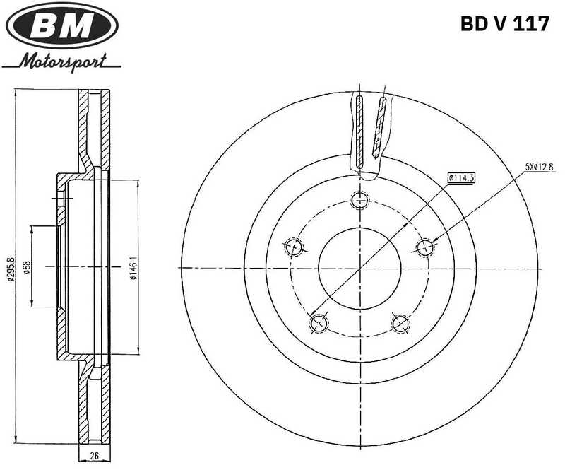Диск тормозной передний вентилируемый <b>BM-MOTORSPORT BDV117</b> - изображение 1