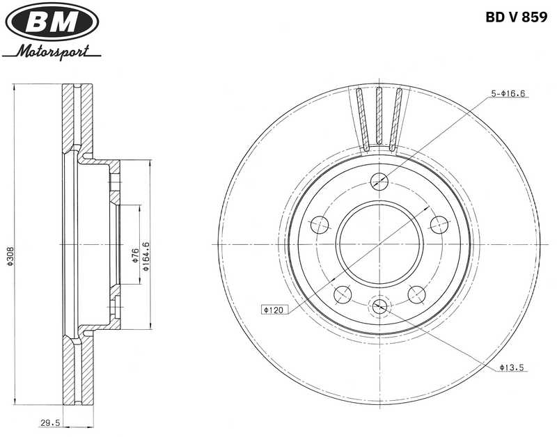 BM BD V 859 диск тормозной вентилируемый (1шт.) <b>BM-MOTORSPORT BDV859</b> - изображение 1