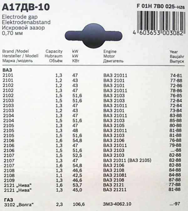 Свеча ЭЗ ВАЗ 2101-07 блистер <b>BOSCH А17ДВ-10</b> - изображение 2