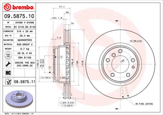 Диск тормозной <b>BREMBO 09.5875.11</b> - изображение Диск тормозной <b>BREMBO 09.5875.11</b> - изображение