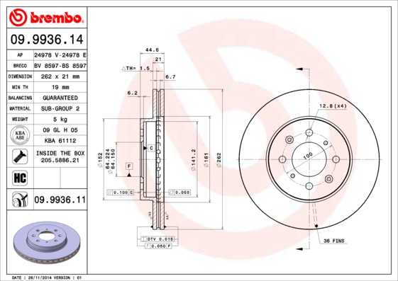 Диск тормозной <b>BREMBO 09.9936.11</b> - изображение