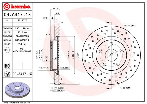 Диск перфорированный Brembo Xtra <b>BREMBO 09.A417.1X</b> - изображение