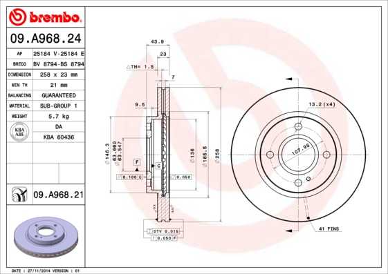 Диск тормозной Brembo Painted Disc <b>BREMBO 09.A968.21</b> - изображение Диск тормозной Brembo Painted Disc <b>BREMBO 09.A968.21</b> - изображение