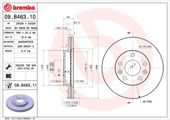 Диск тормозной <b>BREMBO 09.B463.11</b> - изображение