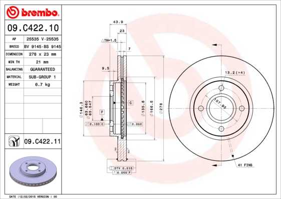 Диск тормозной <b>BREMBO 09.C422.11</b> - изображение Диск тормозной <b>BREMBO 09.C422.11</b> - изображение