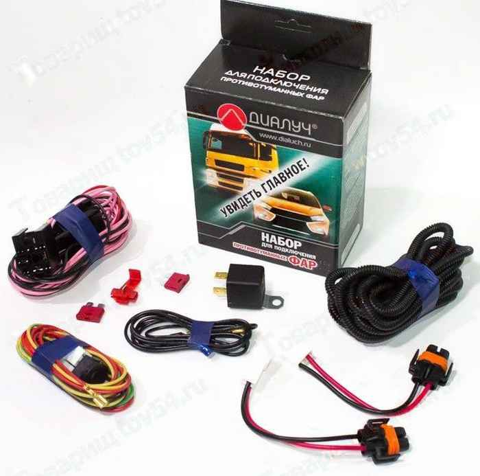 Комплект для подключения противотуманных фар ВАЗ 2180 VESTA, Largus с отдельным включателем (жгуты, колодки, реле, крепеж и прочее) <b>ДИАЛУЧ ПВ273-В1</b> - изображение
