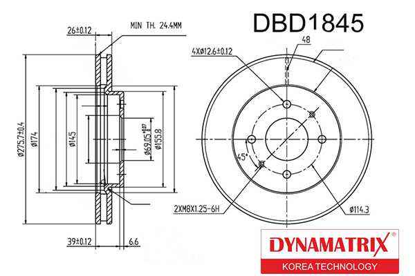 Диск тормозной <b>DYNAMATRIX DBD1845</b> - изображение Диск тормозной <b>DYNAMATRIX DBD1845</b> - изображение