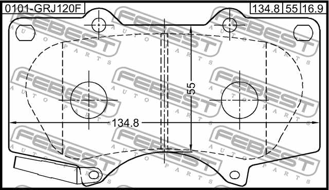 Колодки тормозные дисковые передний для LEXUS GX / MITSUBISHI PAJERO / TOYOTA 4 RUNNER, DYNA, FJ CRUISER, FORTUNER, HILUX, LAND CRUISER 150, LAND CRUISER, SEQUOIA <b>FEBEST 0101-GRJ120F</b> - изображение 3