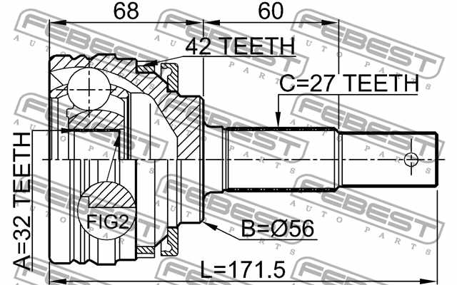 Шарнир приводного вала FEBEST 0210-P10A42 - изображение 3