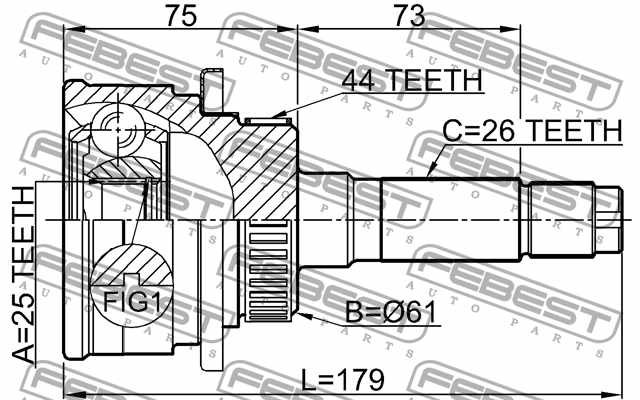 Шарнир приводного вала FEBEST 0510-B25A44 - изображение 3