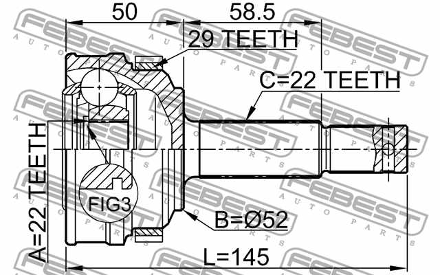 Шрус наружный 22x52x22 FEBEST 1810-175A29 - изображение 1