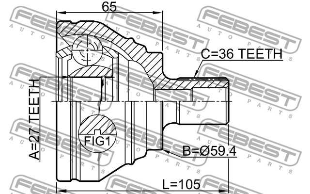 Шрус внешний AUDI A3/A3 Sportback (8P) 2003-2013 <b>FEBEST 2310-B6</b> - изображение 1