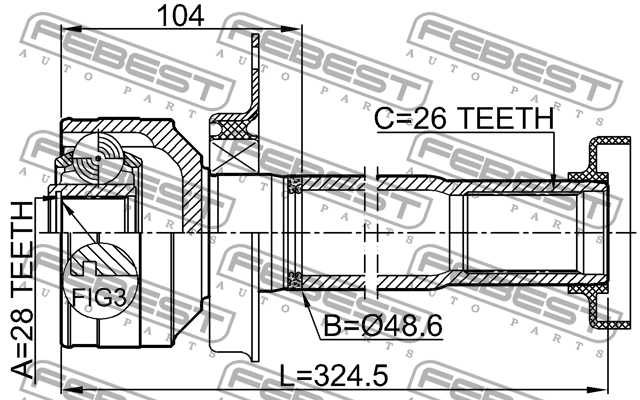 Шрус внутр правый VW TRANSPORTER T5 2003-2015 <b>FEBEST 2311-T5DRH</b> - изображение 2