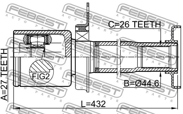 Шрус внутренний правый 27X44.4X26 подходит для VOLKSWAGEN TRANSPORTER/MULTIVAN T5 2003-2015 <b>FEBEST 2311-TR5RH</b> - изображение