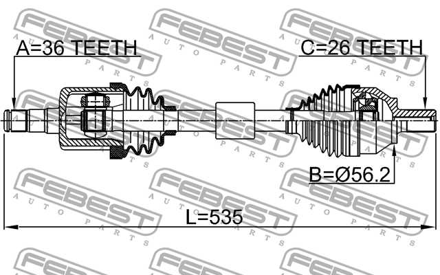 Привод передний левый 26X535X36 подходит для VOLVO V50 2004-2011 <b>FEBEST 2714-S40LH</b> - изображение 2