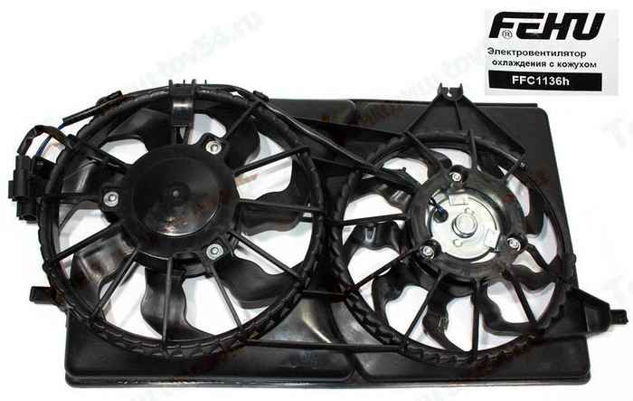 Вентилятор радиатора охлаждения двигателя ВАЗ 2170 Приора с кожухом кондиционер Halla <b>FEHU FFC1136h</b> - изображение