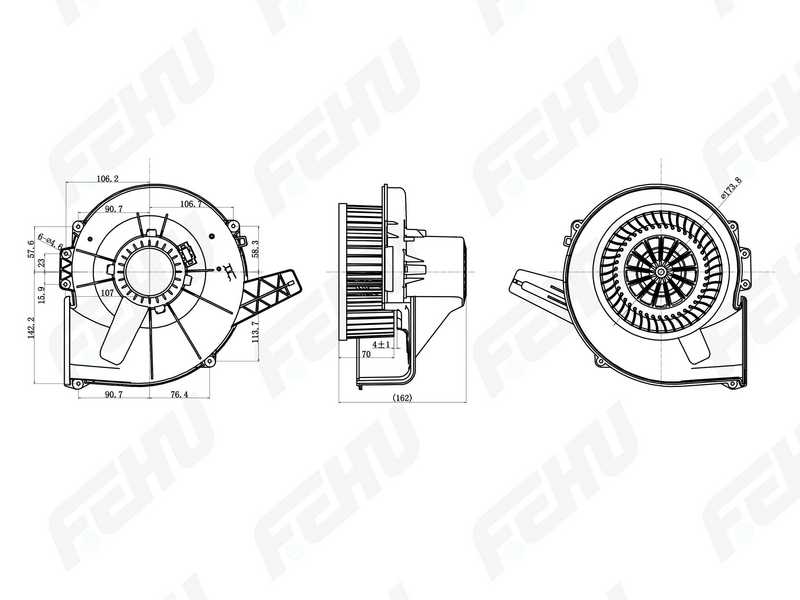 Электровентилятор отопителя VW Polo Sedan (10-)/Skoda Rapid (12-) <b>FEHU FFH1104</b> - изображение Электровентилятор отопителя VW Polo Sedan (10-)/Skoda Rapid (12-) <b>FEHU FFH1104</b> - изображение