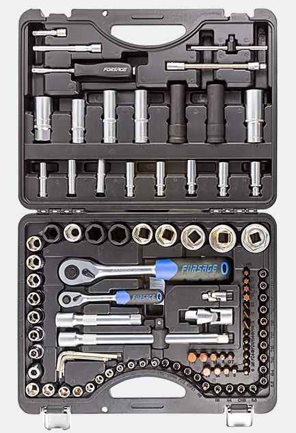 Набор инструментов 1/4", 1/2" FORSAGE 4941-5 (4-32 мм, 6 гран., 94 предм.) - изображение