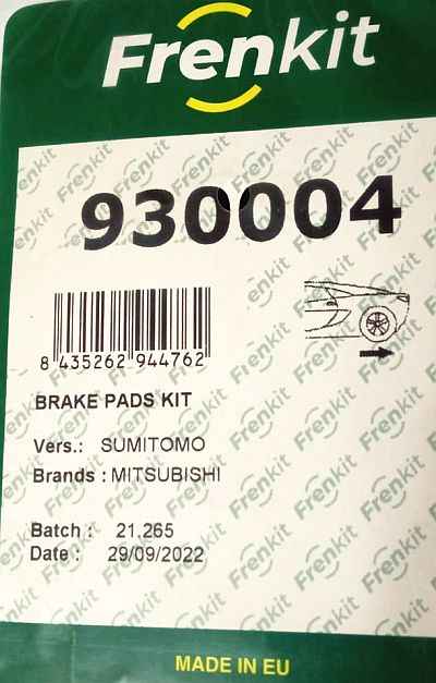 Комплект установочный тормозных колодок FRENKIT 930004 - изображение 1