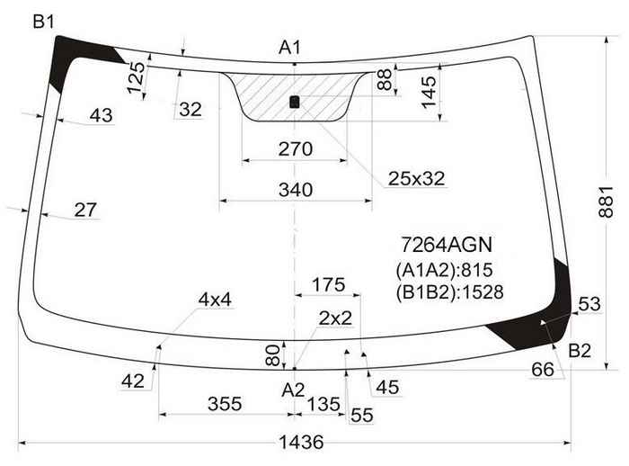 Стекло лобовое LADA Largus 12- / Renault Logan 04-16 место под зеркало заднего вида, без полосы-светофильтра FUYAO 7264AGN - изображение