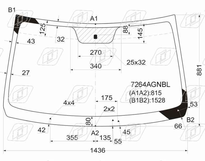 Стекло лобовое Renault Logan 04-16 / Dacia Logan 04-08 / Logan Mcv 08-12 / LADA Largus 12- / Largus Cross 14-22 <b>FUYAO 7264AGNBL</b> - изображение