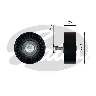 Ролик обводной ремня поликлинового (7803-21768) <b>GATES T36768</b> - изображение Ролик обводной ремня поликлинового (7803-21768) <b>GATES T36768</b> - изображение