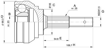 Шрус NISSAN ALMERA N15 V=1.6,2.0D 95-00 без абс <b>H.D.K. NI-17</b> - изображение