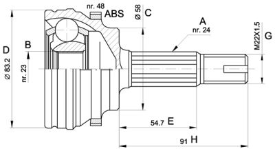 -_=607-450=GTY5800K [4346059045] !шрус наружн. Toyota Yari <b>H.D.K. TO-35A48</b> - изображение