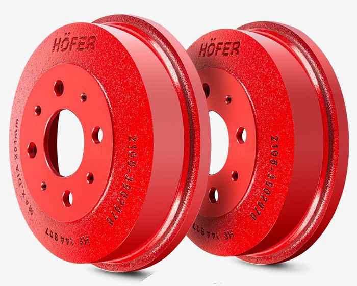 Барабан тормозной ВАЗ 2108 комплект 2шт красные <b>HOFER HF 144 807</b> - изображение