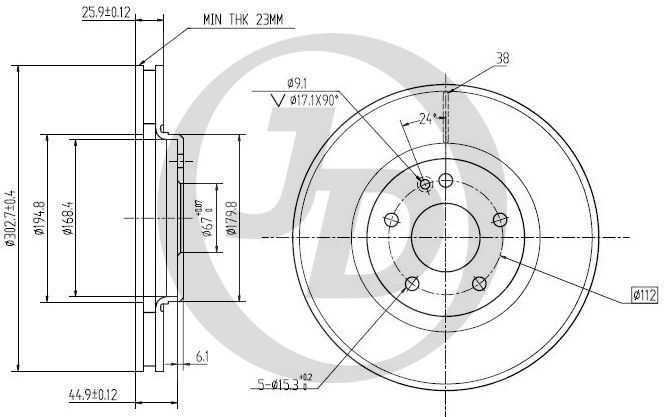 JD JBD0008 - диск тормозной передний DF4150 (303x26) 5 отв - изображение
