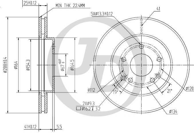 JD JBD0046 - диск тормозной передний DF4180 (288x25) 5 отв - изображение JD JBD0046 - диск тормозной передний DF4180 (288x25) 5 отв - изображение