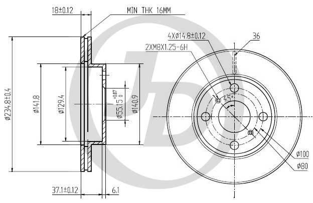 JD JBD0057 - диск тормозной передний DF4112 (235x18) 4 отв - изображение