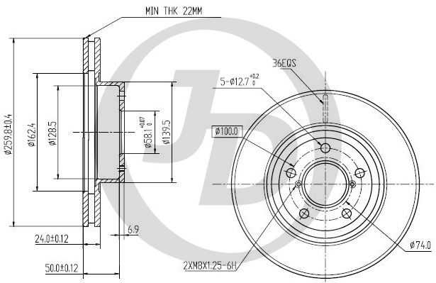 JD JBD0060 - диск тормозной передний DF3091 (260x24) 5 отв - изображение