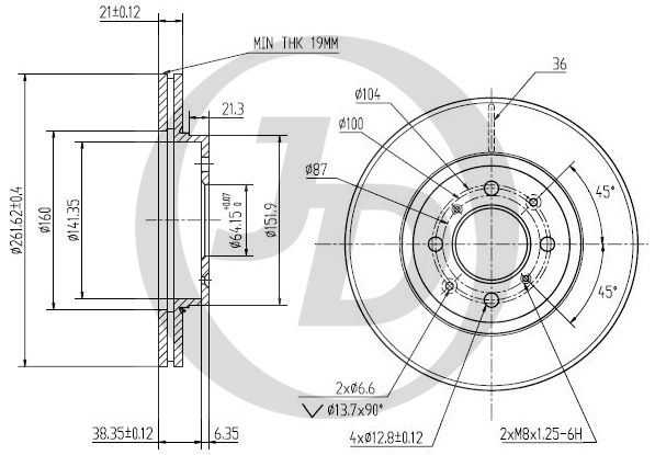Диск тормозной передний DF3021 (262x21) 4 отв <b>JD JBD0073</b> - изображение
