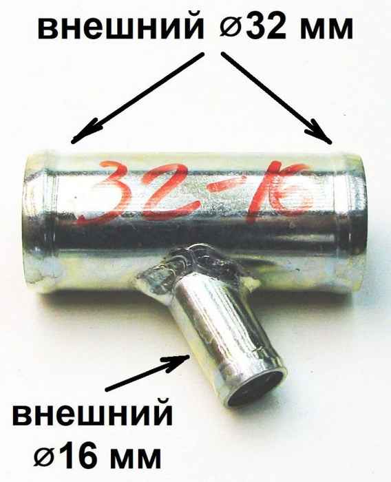 Комплект тройник 32х16х32мм + 3 хомута для фиксации концов шланга на тройнике - изображение 1