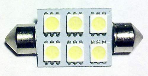 Лампа (LS54) светодиодная 1139-SMD6 T11х39мм (SV8,5) 6 SMD5050, белая 12V - изображение