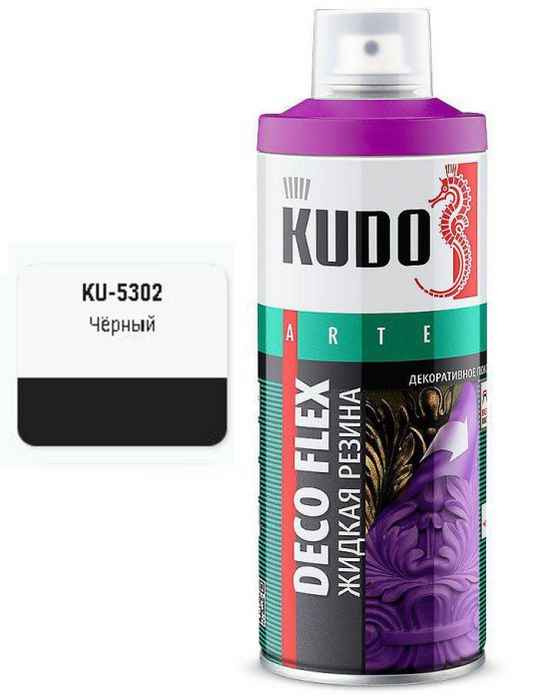 Краска аэрозольная ЖИДКАЯ РЕЗИНА черная (520мл) <b>DECO FLEX KUDO KU-5302</b> - изображение