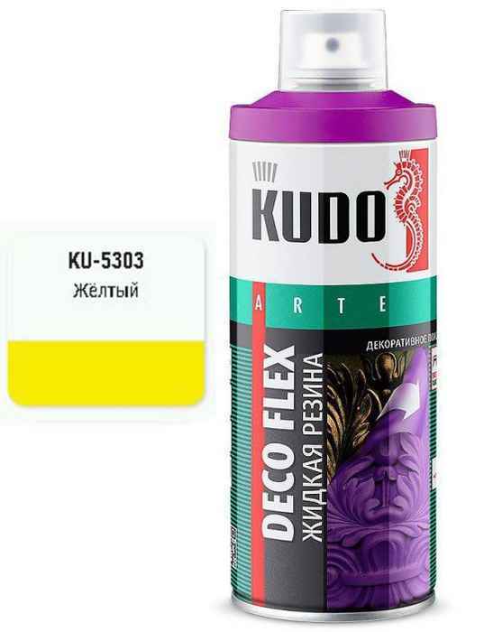 Краска аэрозольная ЖИДКАЯ РЕЗИНА желтая (520мл) <b>DECO FLEX KUDO KU-5303</b> - изображение