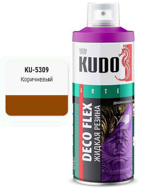 Краска аэрозольная ЖИДКАЯ РЕЗИНА коричневая (520мл) <b>DECO FLEX KUDO KU-5309</b> - изображение
