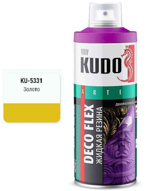 Краска аэрозольная ЖИДКАЯ РЕЗИНА золото (520мл) <b>DECO FLEX KUDO KU-5331</b> - изображение